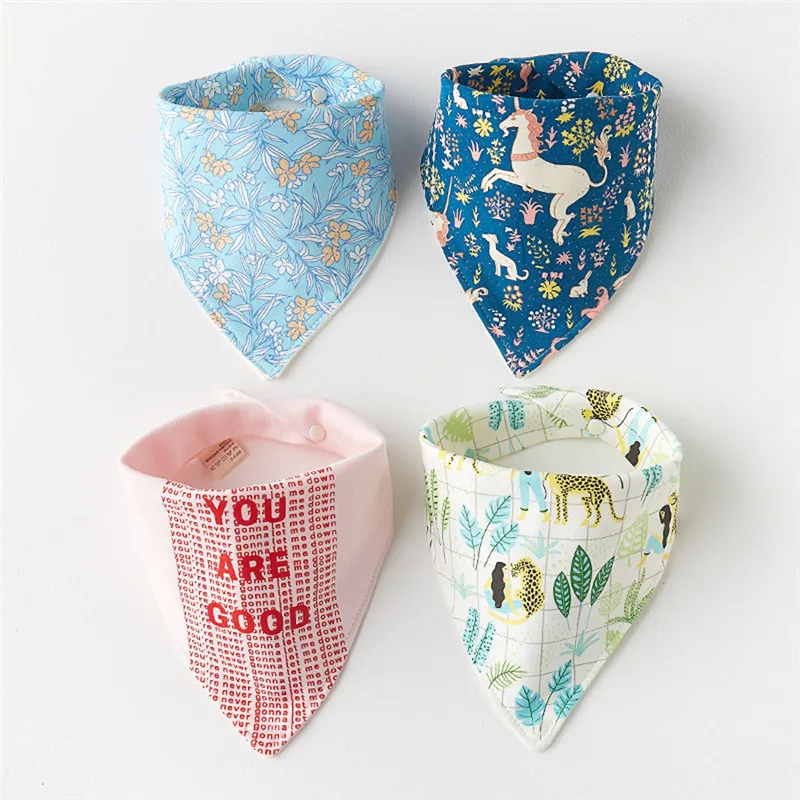 4 Pcs Baby Soft Cotton Bibs Infant Burp Cloths Cartoon Animal Embroidery Symbol Towel Kids Feeding Accessory Stuff For Babies