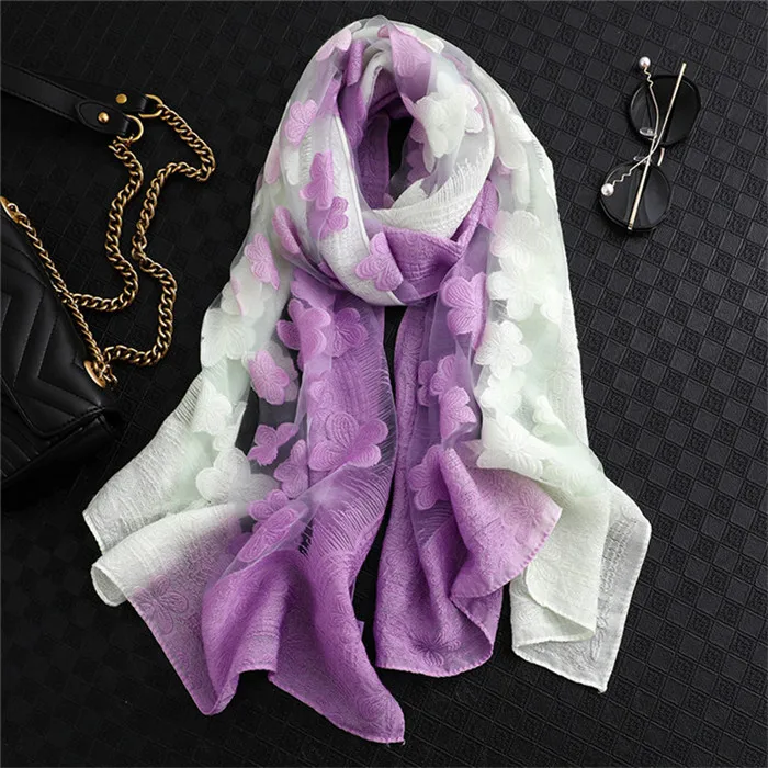 LaMaxPa, новинка, Модный женский шелковый шарф с вырезами, цветами, кружевом, градиентом, весенние шали и палантины, полотенце для женщин, пляжные шарфы - Цвет: 3