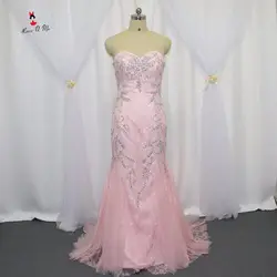 Vestido De Renda 2017 Лидер продаж розовый Кружево вечернее платье настоящая фотография Русалка Длинные элегантные Выпускные платья Бусины особых