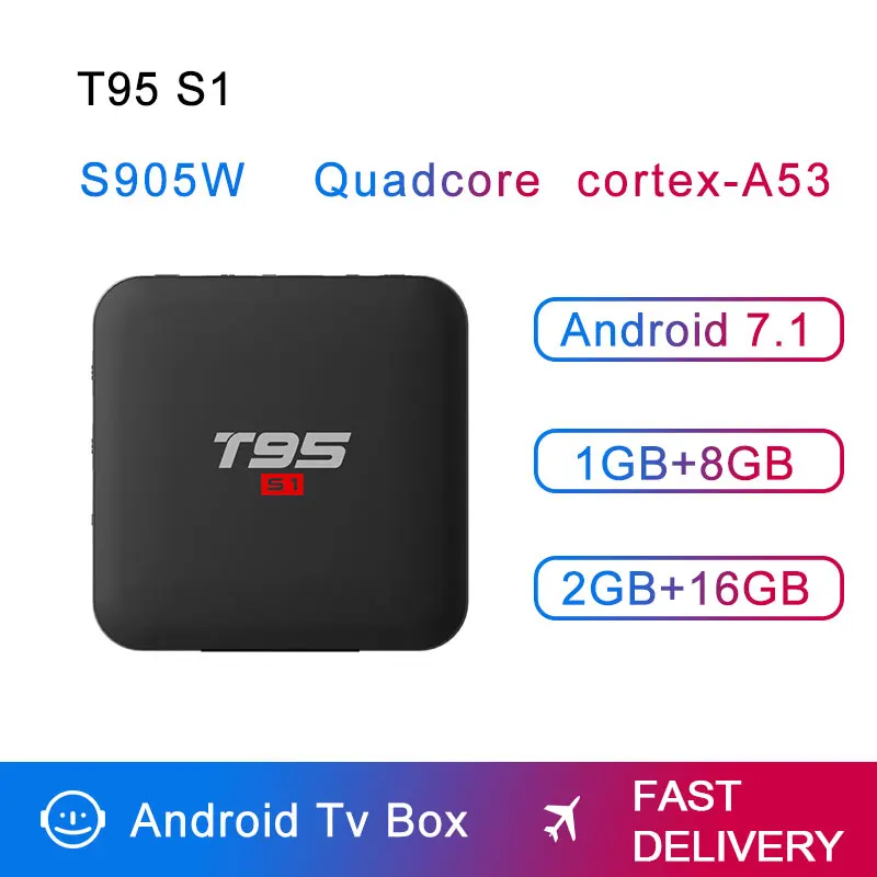 T95 S1 Amlogic s905W ящик для andorid 7,1 OS телеприставки 1 GB 8 GB 2 GB 16 GB 2,4 GHz Wi-Fi PK X96mini