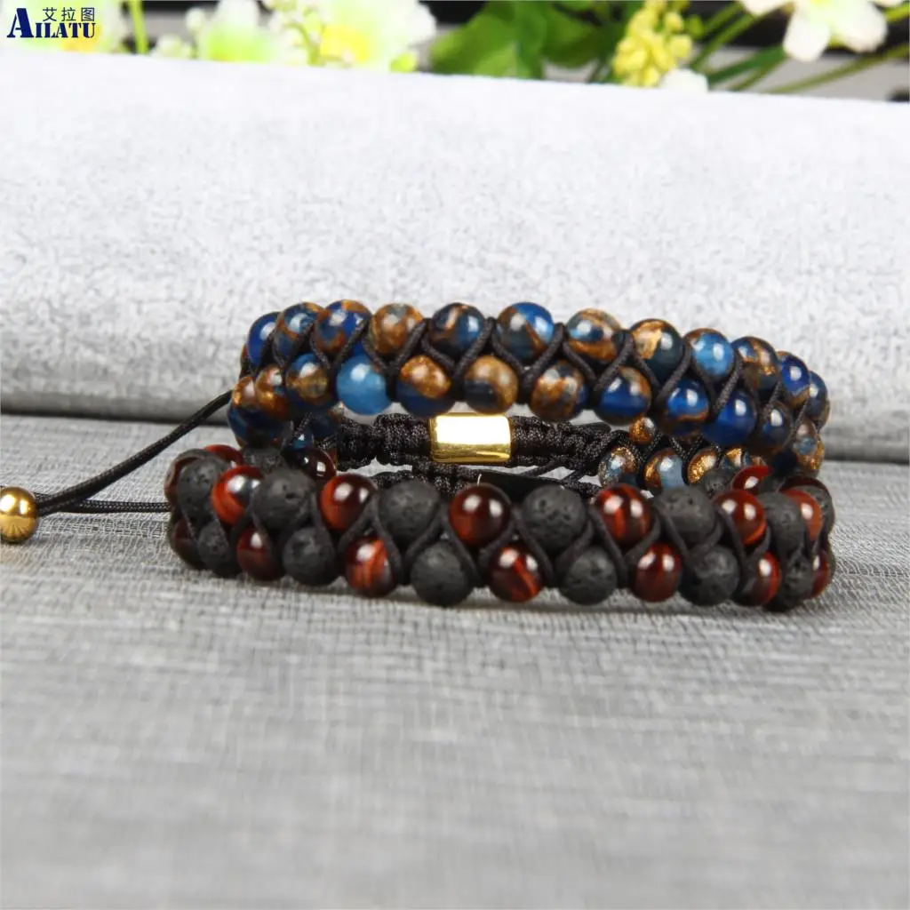 Ailatu натуральный синий Cloisonne двойной, отделанный бисером камень плетеный браслет хороший подарок для мужчин и женщин