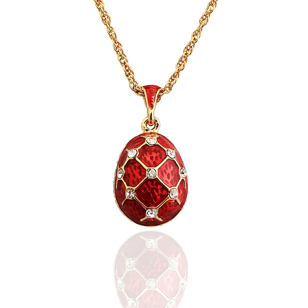 YAFFIL, эмалированное ожерелье ручной работы для женщин, латунная подвеска в виде яйца, подвеска с прозрачными стразами, ожерелье, качественные подвески, подарок - Окраска металла: Red