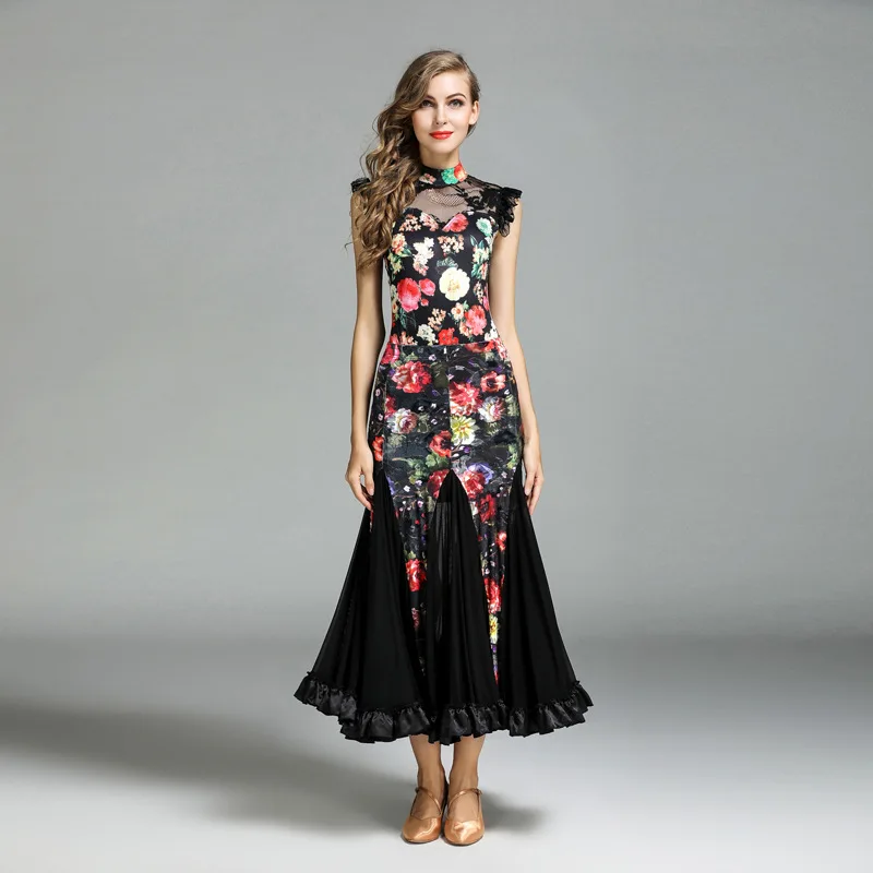 

Ballroom dance dress Adult Floral print ballroom dance dress standard ballroom dress ballroom dance competition dress