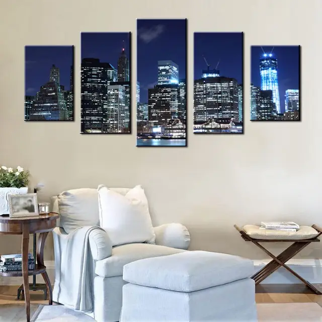 Canvas Printed Grey Blue Light Gl City Night View Artwork Wall Canvas Printed Grey Blue Light Gl City Night View Artwork Wall Decor Landscape Painting For