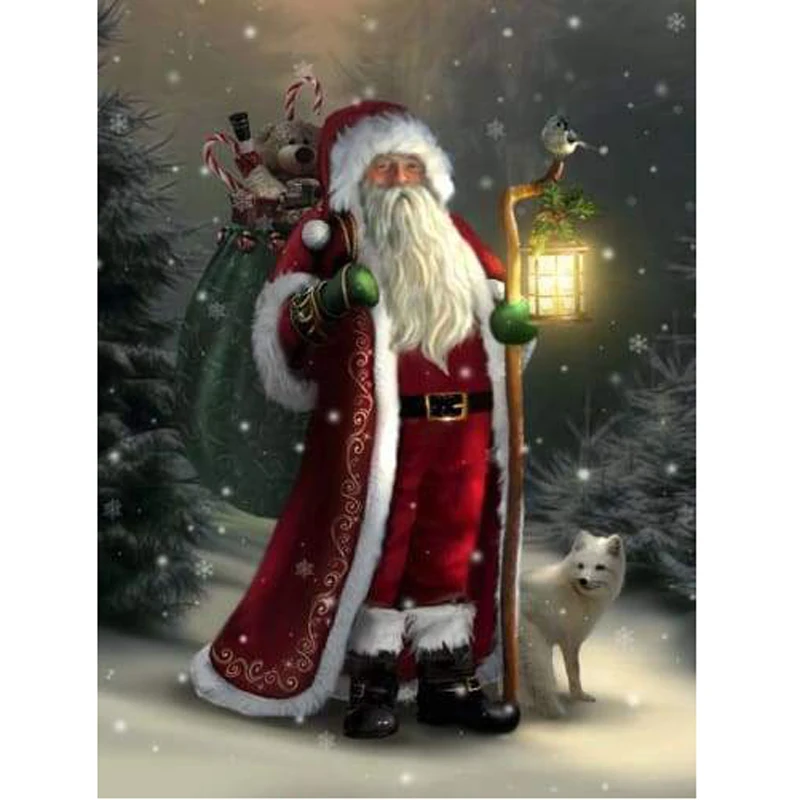 

Diy Diamond Painting Cross Stitch Santa In The Forest Santa Claus Full Drill Square Round Home Decor