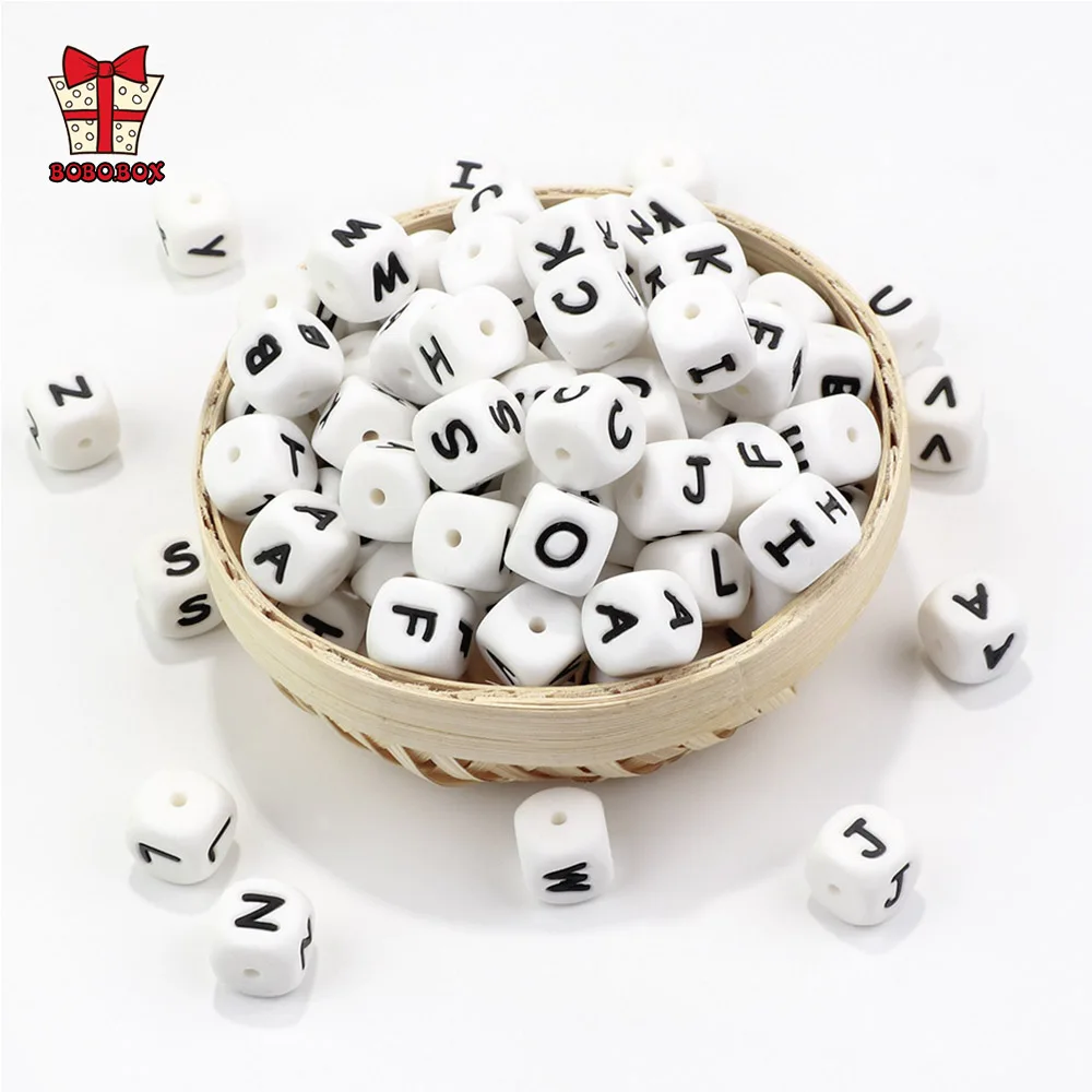 

BOBO.BOX 100-1000pcs Alphabet Letter Silicone Beads Personalized Name Baby Teething Beads Pacifier Chain Chewing Beads Necklace
