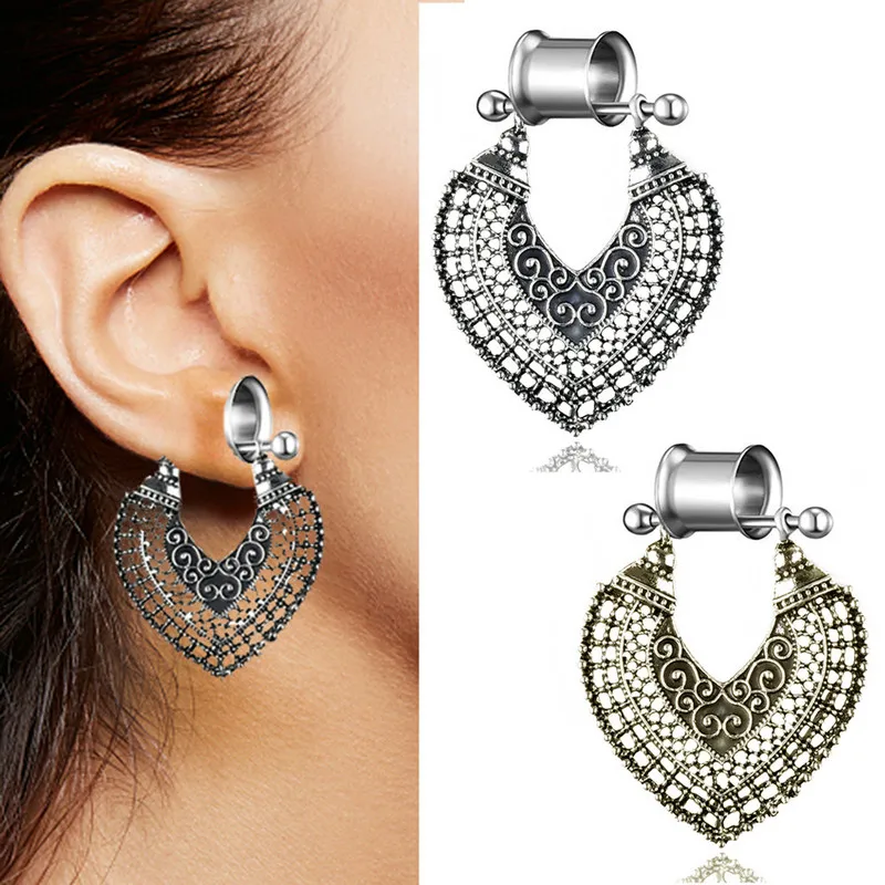 

2pcs 6-25mm Saddle Ear Gauges Flesh Tunnel Plugs Stainless Heart Dangling Woman Earring Stretcher Plug Tunnel Piercing Body