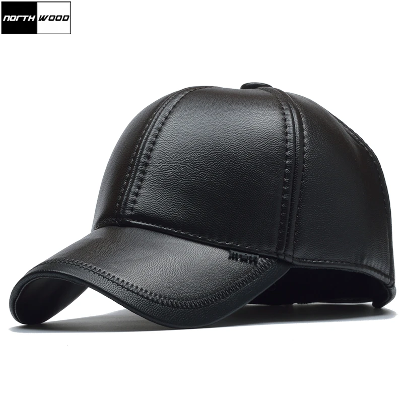 [NORTHWOOD] Winter PU Leather Baseball Caps Men Solid Snapback Leather