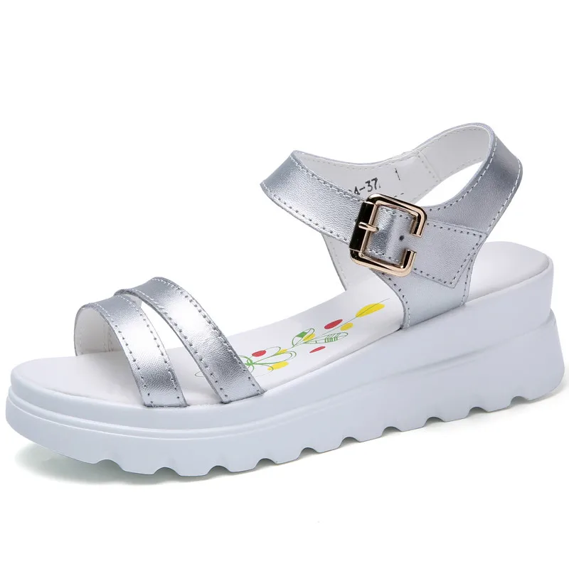 

Dropshipping Genuine Leather Platform Beach Sandals Women Shoes Ladies Flats Sneakers Sliver White Flip Flop Mid Heel Footwear