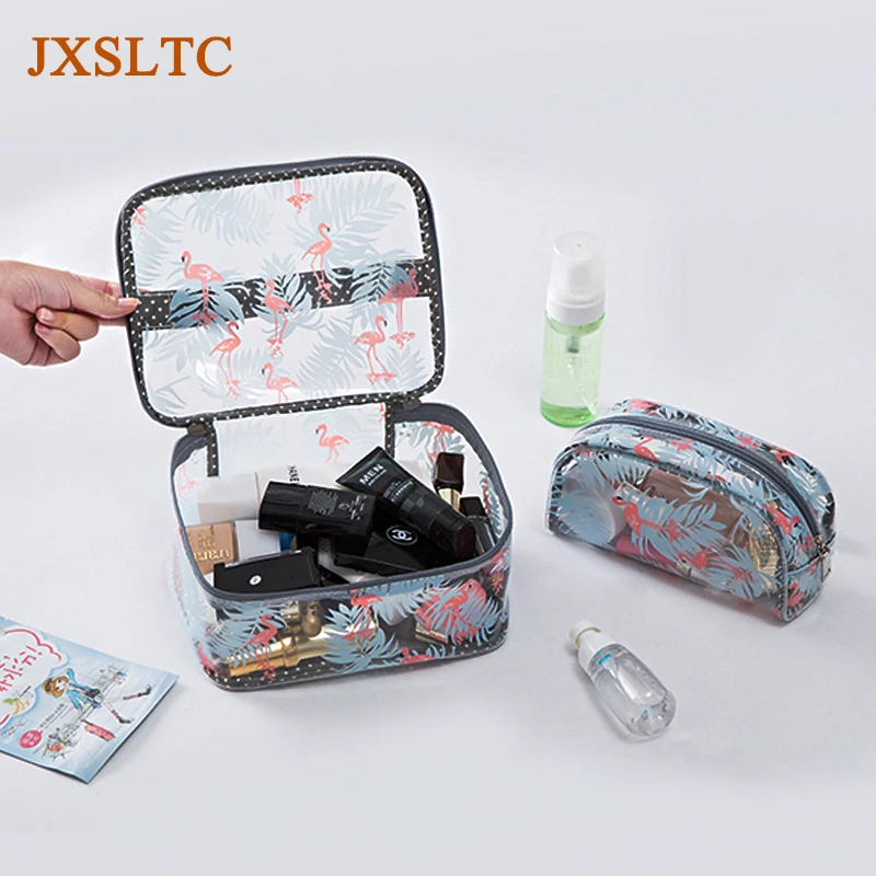 

JXSLTC Women Travel Waterproof Transparent PVC Cosmetic Bags Cases Portable Organizer Bath Wash Make Up Tote Handbags Case