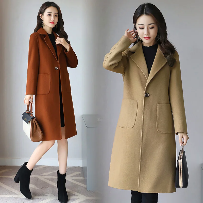 2018 Hot Sale Woman Wool Coat High Quality Winter Jacket Women Slim Woolen Long Cashmere Coats Cardigan Jackets Elegant Blend
