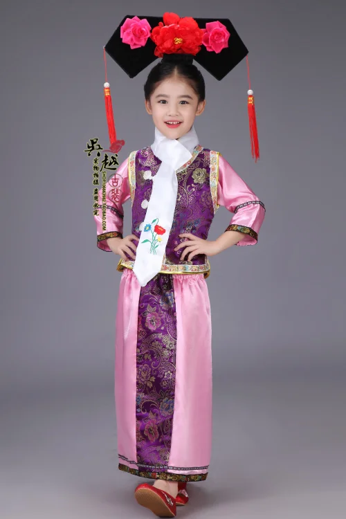 (0136) new Embroidery girl Qing Dynasty Princess Costume children Hanfu ancient court dress for cosplay stage performance