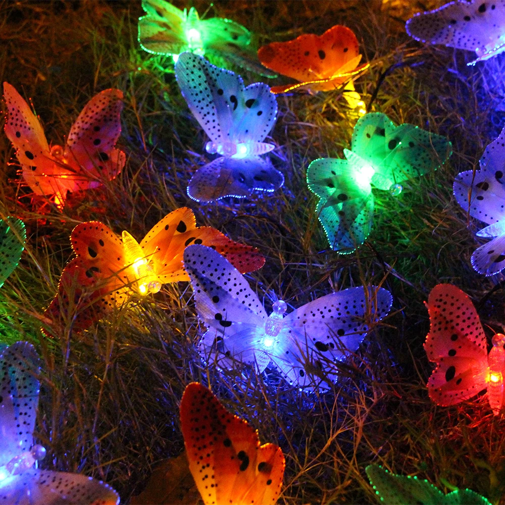 20 led fiber optic butterfly solar string light 6m solar butterfly