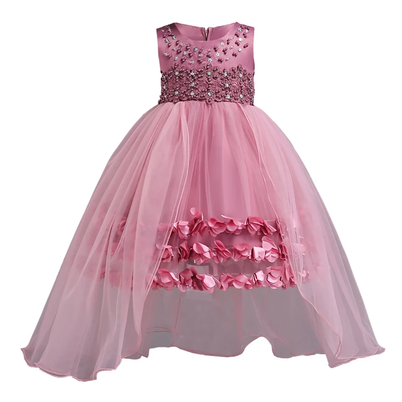 

2019 Winter Girls Dress Wedding Gown Kids Dresses For Girls Birthday Party Dress Floral Elegant Beading Princess Party Christmas Children Clothes Vestidos