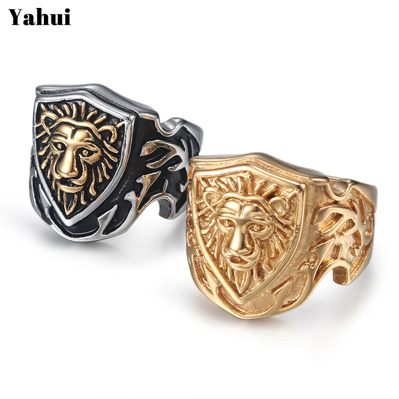 

YaHui stainless steel male gold lion head ring simple high quality biker men's rings jewelry titanium jewelry letter ring
