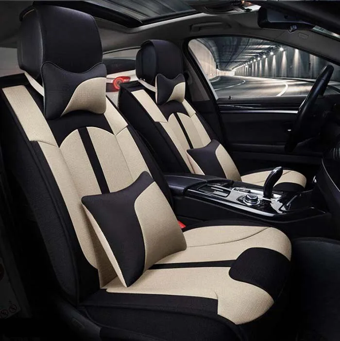 

Auto Car Seat Cover full sets Universal Fit 5 seat SUV sedans front/back seat mats automotive Linen fabric Color Blocking Wh
