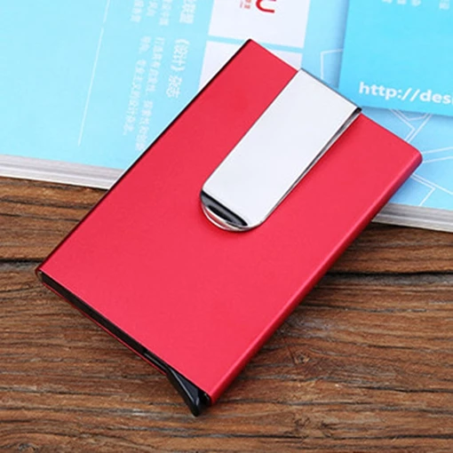 red Противоугонные Rfid ID визитницы с зажимом для денег металлический клик слайдер визитница для мужчин женщин Бизнес Rfid визитница чехол - Цвет: red