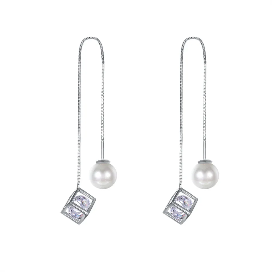 925 sterling silver Pearl dangle Earrings   (2)