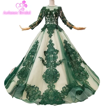 شراء2019 تصميم جديد فساتين لحضور الحفلات الموسيقية Abendkleider الفاخرة الدانتيل جيلتر فستان حفلات أخضر داكن فستان رسمي Abiye Gece Elbisesi العباءات
