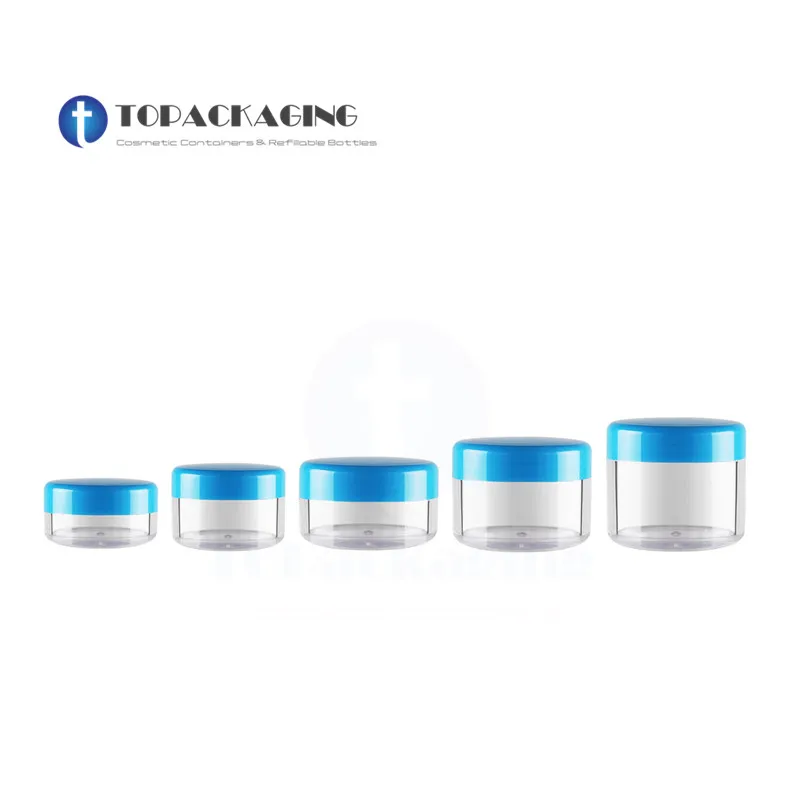 

3/5/10/15/20G Cream Jar Blue Plastic Makeup Pack Small Empty Cosmetic Container Sample Canister Facial Mask Refillable*100PCS