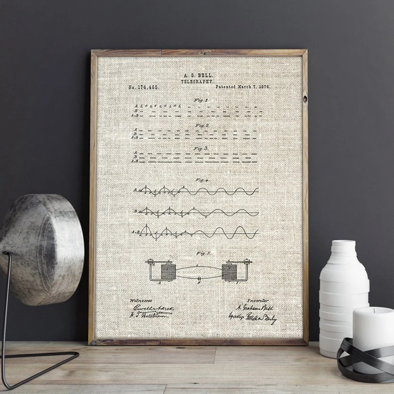 Morse Code Patent Poster Wall Art Decor