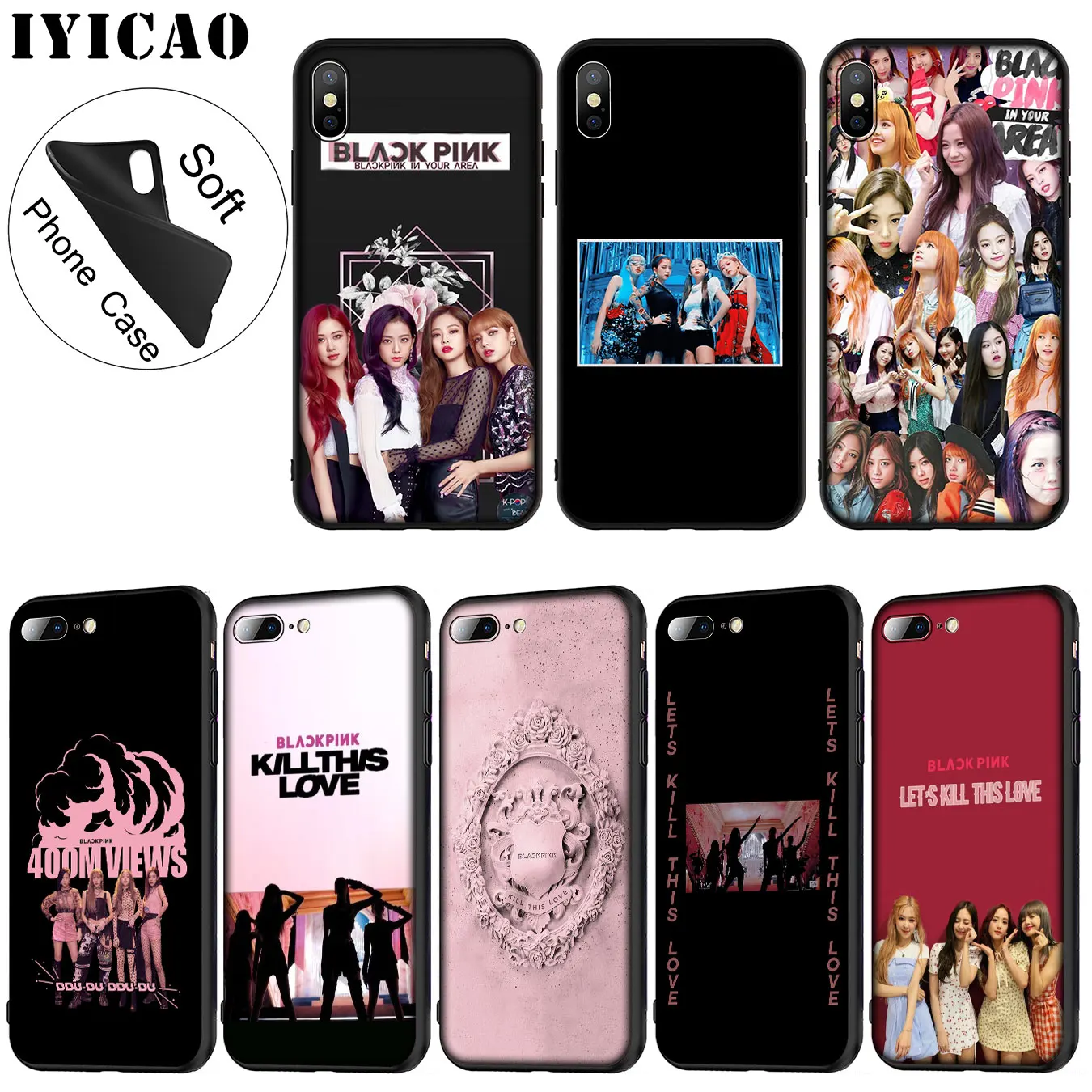 

IYICAO blackpink kill this love Soft Silicone Phone Case for iPhone XR X XS Max 6 6S 7 8 Plus 5 5S SE TPU Black Cover