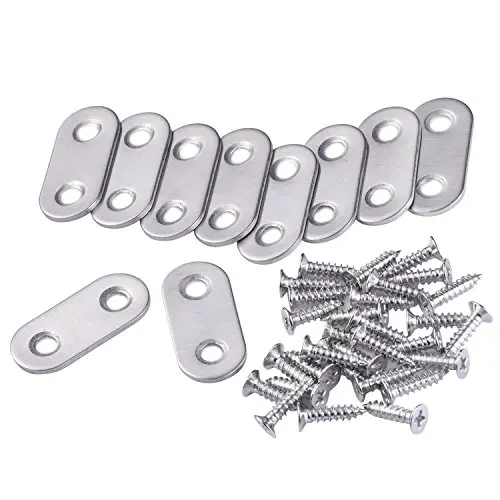 

10 Pieces 37 by 16 mm Flat Straight Brace Metal Joining Plate and 20 Pieces Screws, Stainless Steel, Silver Color