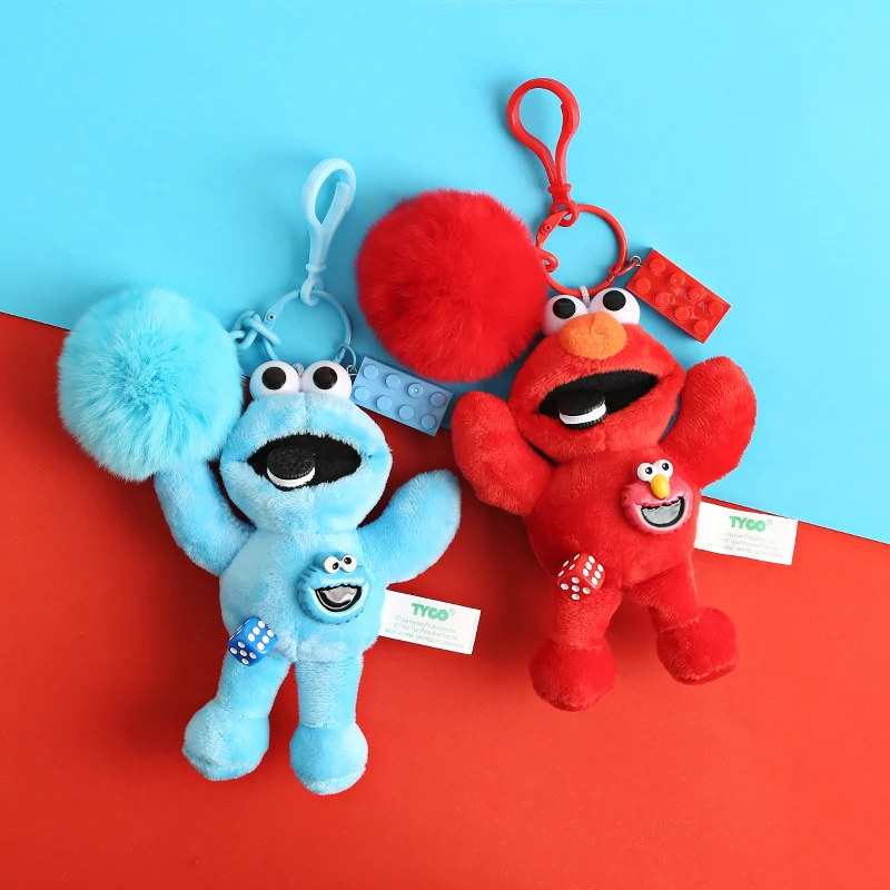 

Sesame Street Plush pom pom ELMO COOKIE MONSTER keychain with dice Building blocks part Toy Gifts