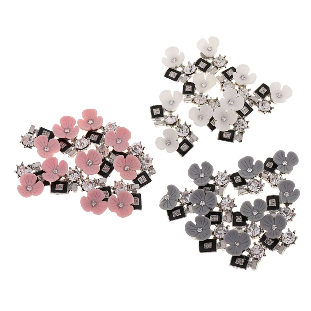 10Pcs Beautiful Flower Rhinestone Flatback Buttons Embellishments Charms for DIY Brooch Jewelry Hair Findings Wedding Decoration