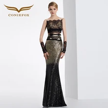 CONIEFOX 31630 black mermaid sexy sleeveless prom dresses Ladies luxury evening party dress gown Xmas dress