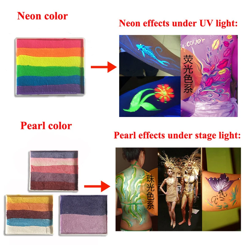 Online Körper Malen gesicht malen regenbogen make up pigment 50 gr satz farbe malerei wasser basierend split kuchen pintura gesichts apt pintura corporal