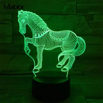 

Lamp Holder Romantic 3D Night Light Pony Shape Decorative Lamp Modern Sense Base 7 Color Light Gift Decoration Counter Light