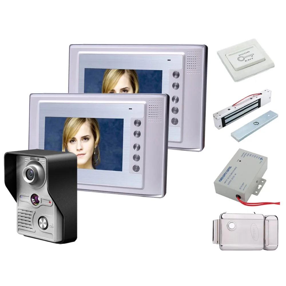 

Home Security 7 Inch Video Door Phone Doorbell Intercom Kit Security Camera Intercom System 1-camera 2-monitor IR Night Vision