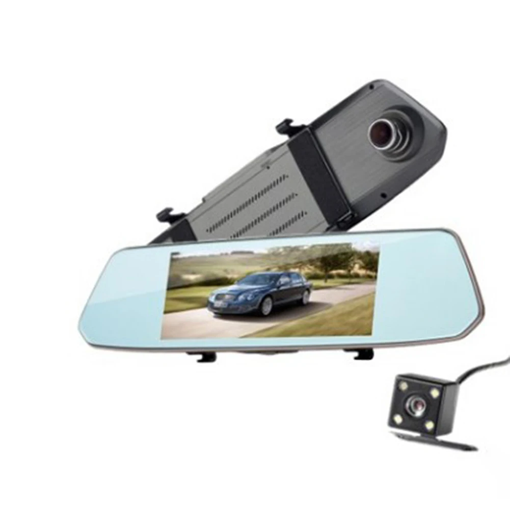 Зеркало заднего вида Камера путешествия Регистраторы 7-дюймовый высокой четкости сенсорный экран-Экран дорожного полотна обратный устройство для записи Изображений автомобиля Камера