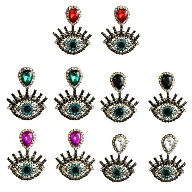 

Shiny Large Glass Crystals Eyes Drop Earrings for Women Bridal Statement Jewelry Tassel Hanging Earrings Fashion Jewelry