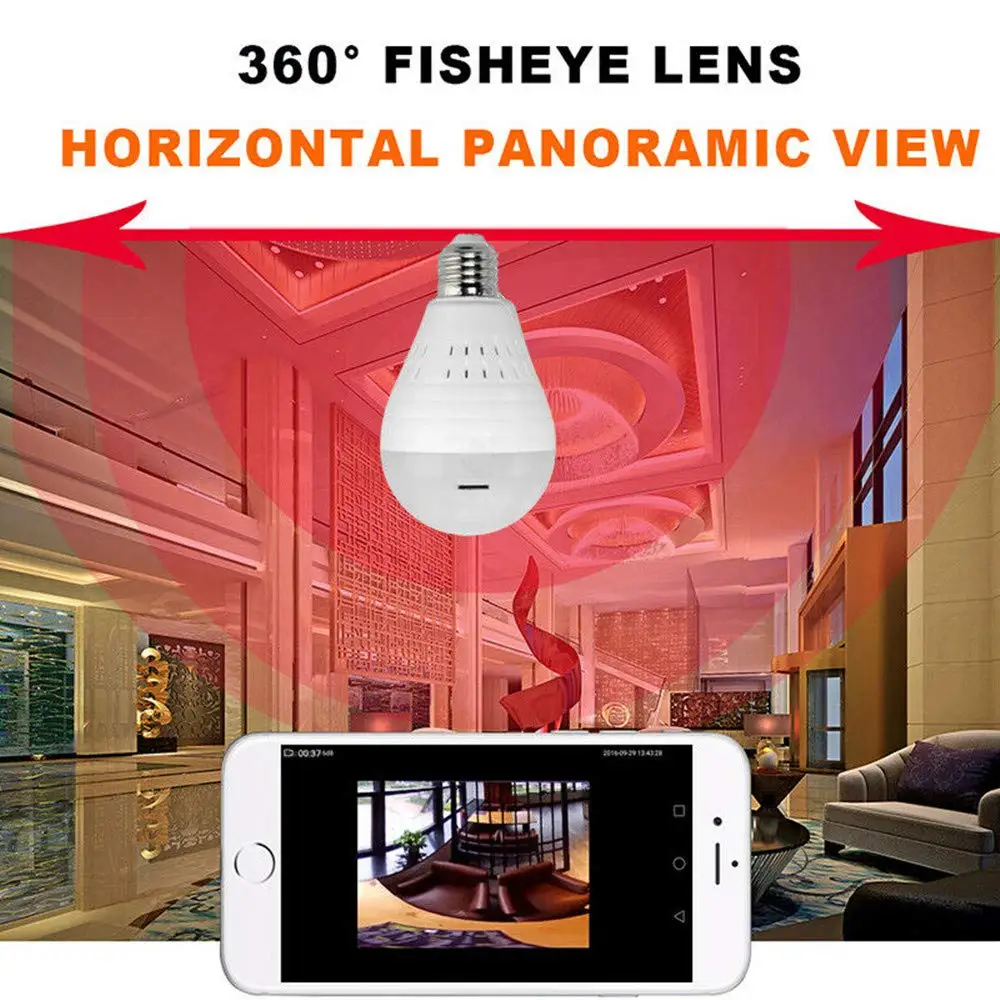Беспроводная видеокамера Wi Fi 360 960P лампа рыбий глаз светильник панорамный Full HD