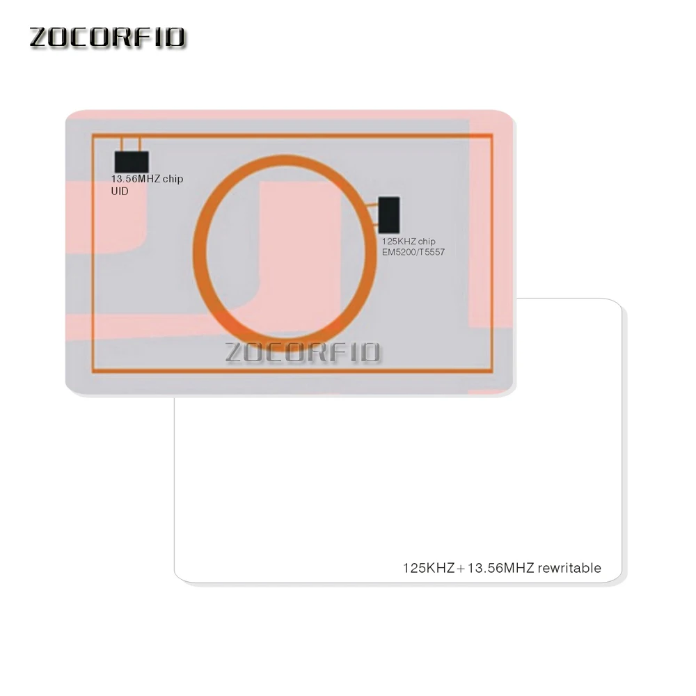 Frecuencia de Chip Dual RFID, 13,56 Mhz, 1K, UID, T5577, 125 kHz, identificación en blanco, tarjeta legible para copia de seguridad de clon, 10 Uds.