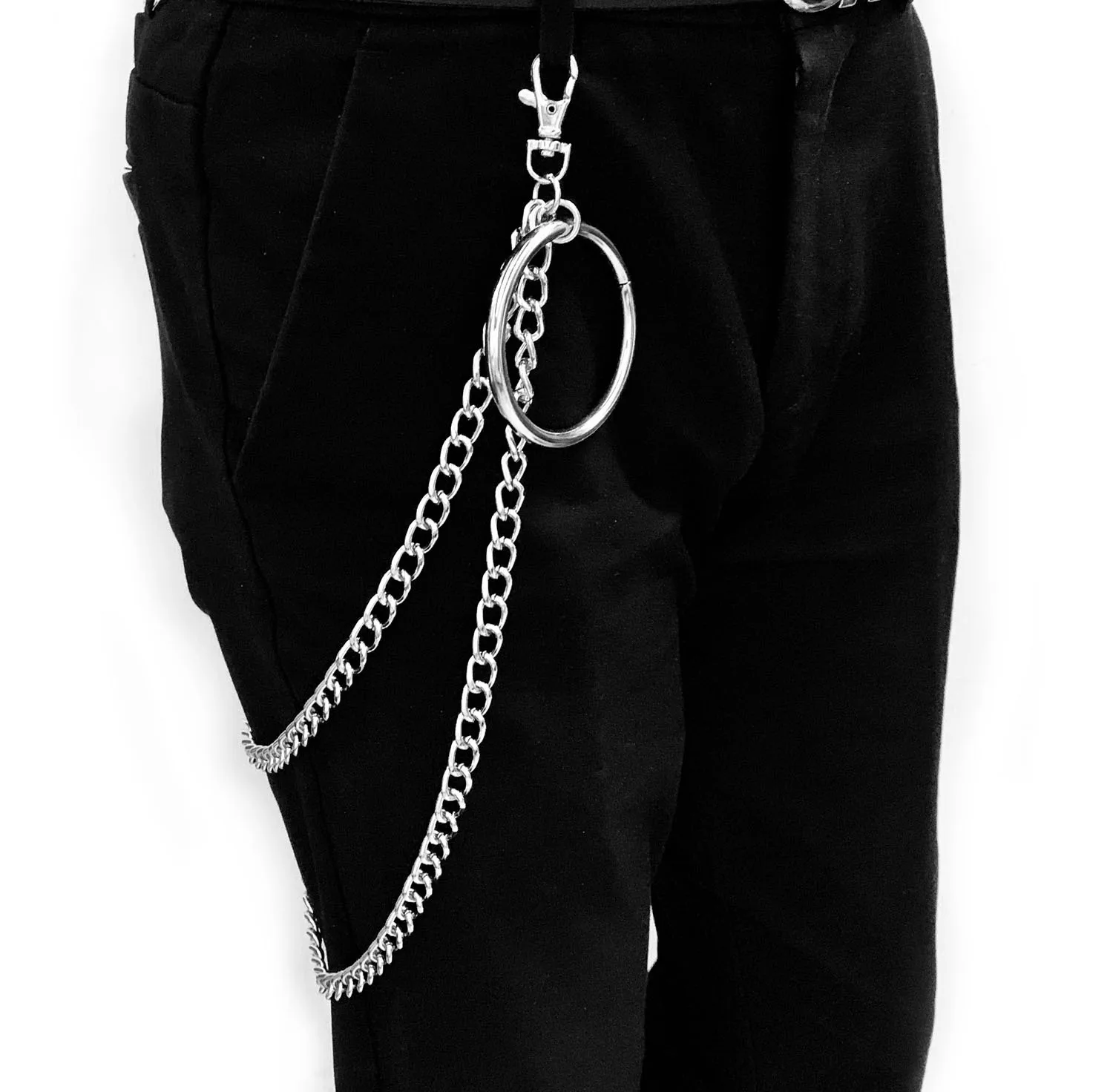 Модные панк хип-хоп модные пояс-цепочка на талию Мужские штаны цепочка мужские джинсы Панк серебряные брюки с металлической цепью цепи YE17