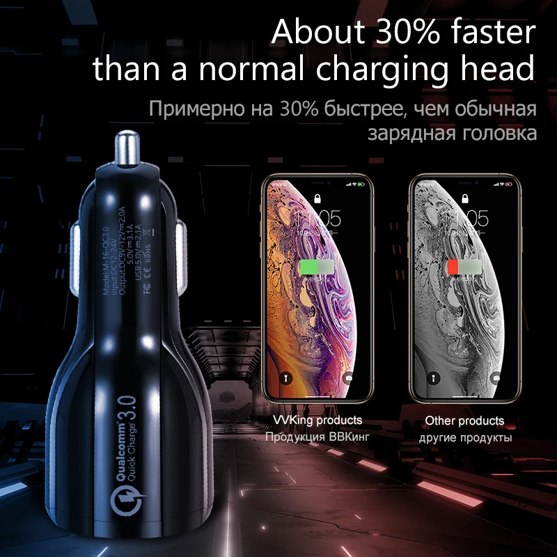 VVKing سريعة شاحن سيارة 3.1A ل فون سامسونج هواوي الهاتف المحمول شاحن QC 3.0 سريع محول الشحن 2 ميناء USB سيارة- شاحن