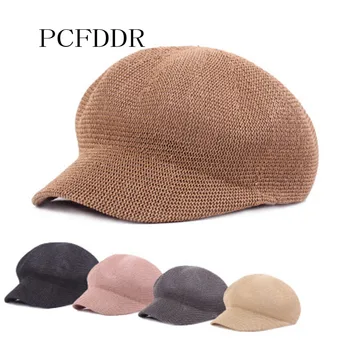 

PCFDDR Mesh Octagonal Hat Female Mesh Beret Straw Paper Hollow Summer Leisure Sunshade Net Cap.