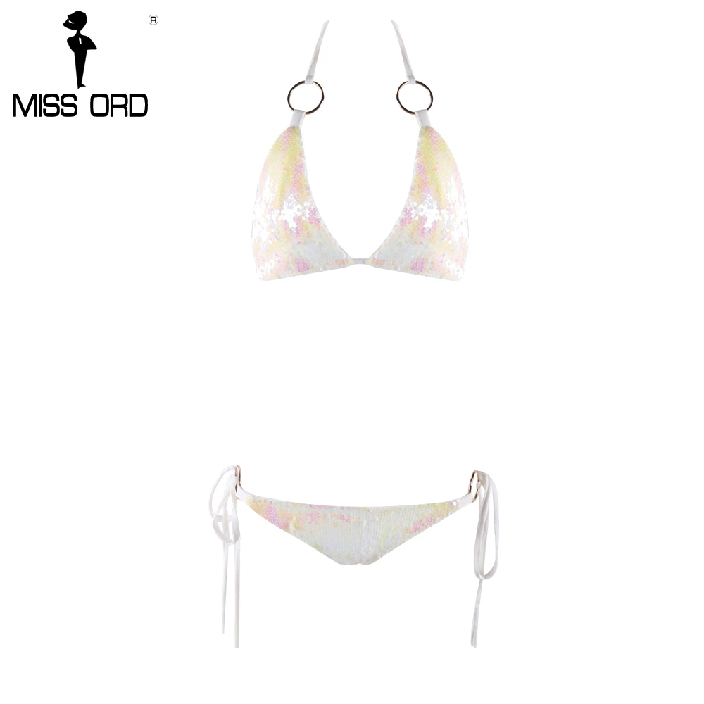 

Missord 2019 Sexy V-neck halter sequin bikini multi color bodysuit FT8194