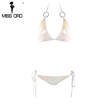 

Missord 2020 Sexy V-neck halter sequin bikini multi color bodysuit FT8194
