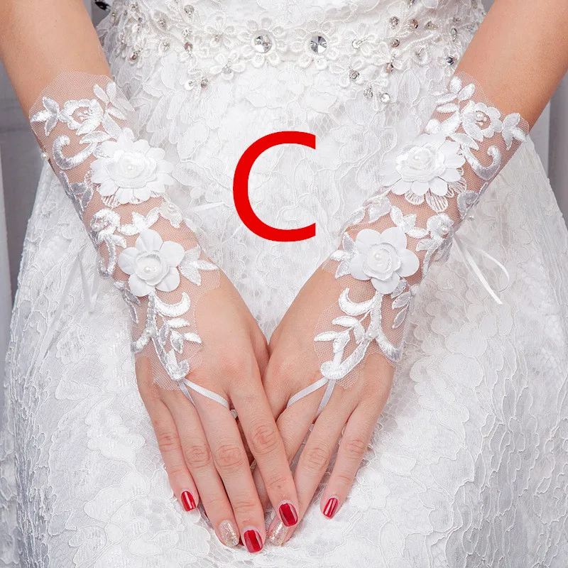 Красивые девушки короткие перчатки для Bri перчатки кружева показать руки назад крюк палец цветок Алмазный орнамент церемониальные перчатки - Цвет: C