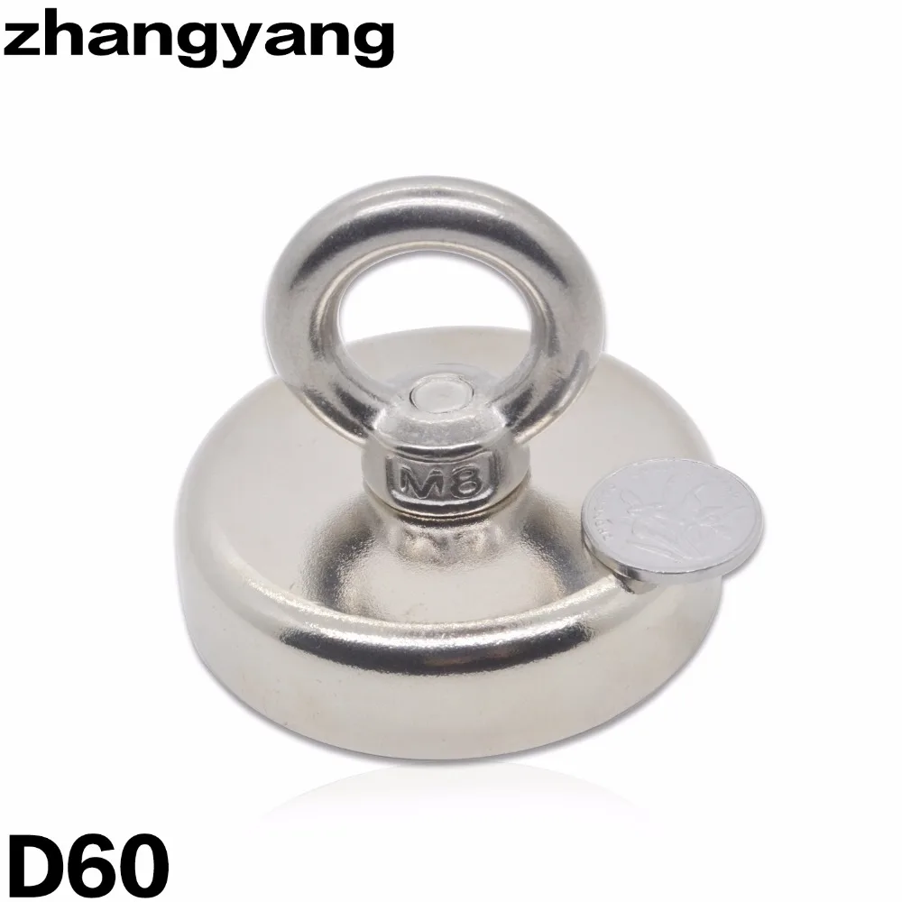 ZHANGYANG  Pulling Mounting D60mm strong powerful neodymium Magnetic Pot with ring fishing gear, deap sea salvage equipment