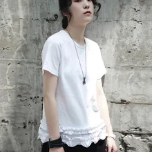 Cakucool Новая женская летняя футболка с коротким рукавом черная белая хлопковая футболка Топы повседневный дизайн кружевные короткие футболки пуловеры Femme