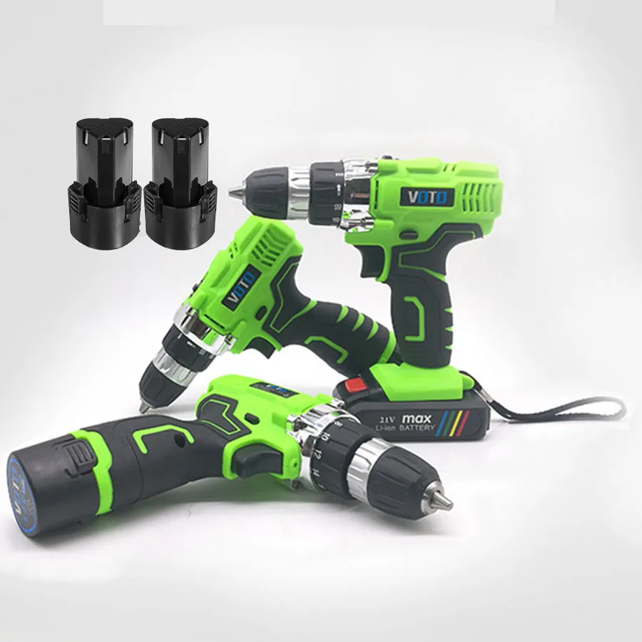 

VOTO V6 2*Battery Rechargeable Cordless Drill Electric Screwdriver Set Lithium Power Tools Screw Gun Driver 12V 16.8V 21V Green
