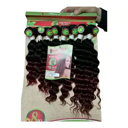 8 Связки черный Для женщин парики бразильский странный вьющиеся волосы Ombre бордовый свободные волосы волна 8 шт. Класс 6a Малайзии прическа