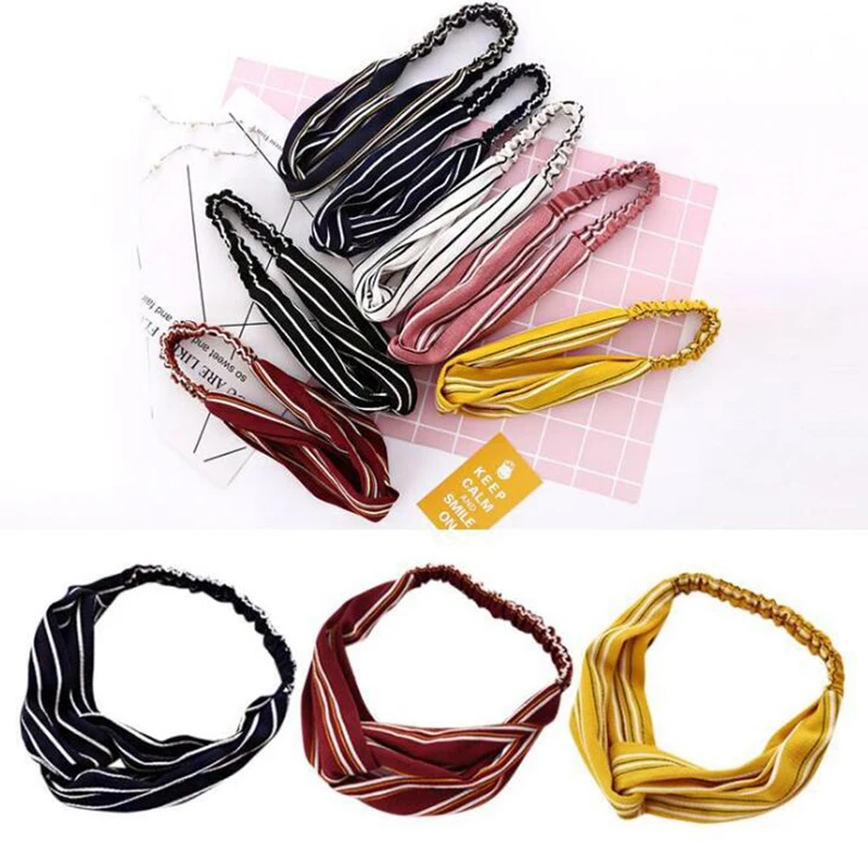 

JIANWEILI Hair Accessories Women Headbands Fashion Women Girls stripe Scrunchie Soft Elastic Bandanas Hair Bands Cross Knot
