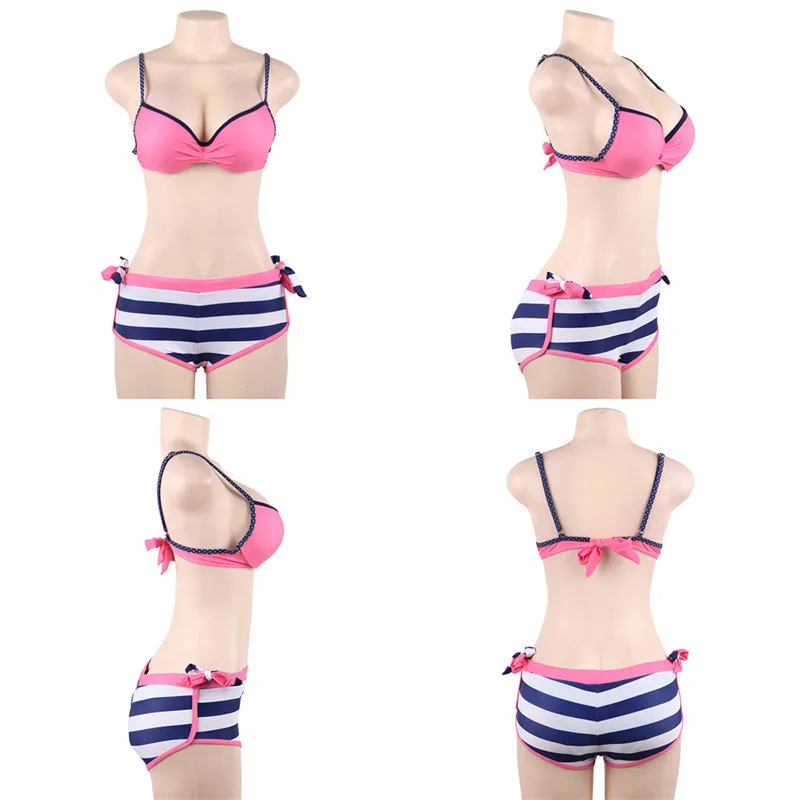 Sexy Pink Bikini Comeondear бикини с высокой талией пуш-ап с 2 трусиками плюс размер купальник женский купальник в полоску сексуальные бикини Mujer 2XL DYB3401 - Цвет: Sexy Pink Bikini