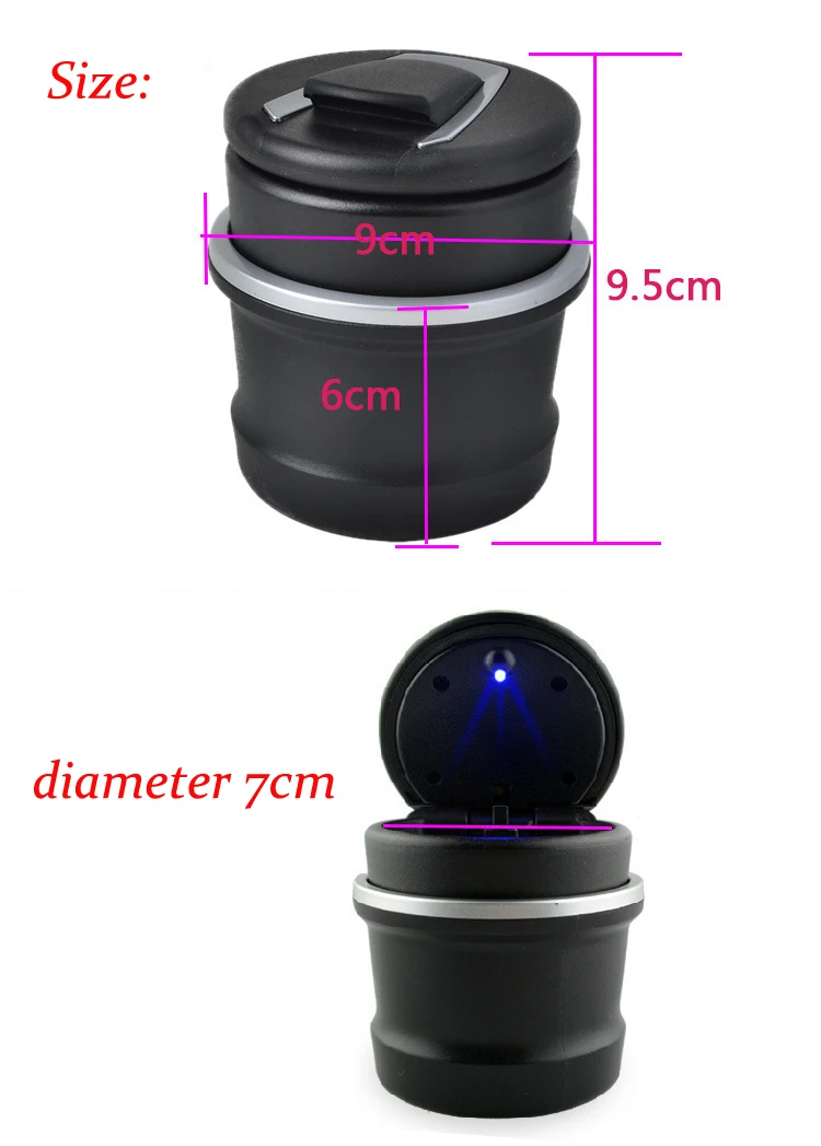 1PC Portable Auto Car Truck LED Cigarette Smoke car Ashtray Blue LED Light Smokeless Ashtray Cigarette Holder Anti-slip Rubber